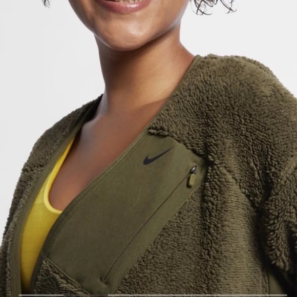 Nike Olive Long Sleeve Sherpa Training Wrap Top - Picture 4 of 15